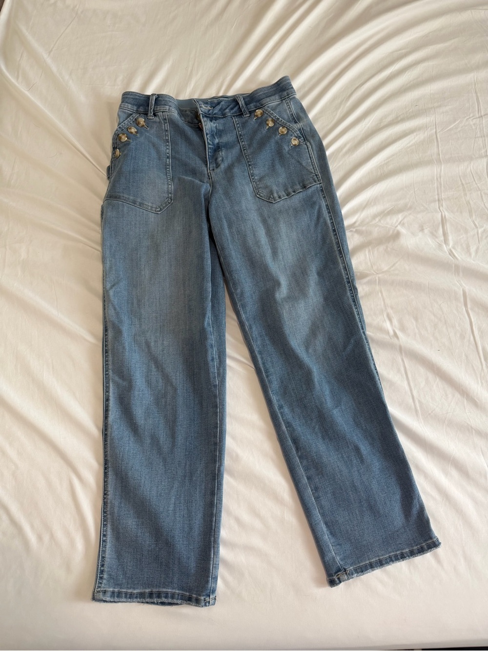 Democracy Light Blue Boyfriend Jeans with Button Pocket Accents